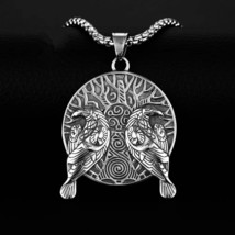 Norse Viking Huginn &amp; Muninn Ravens Pendant Necklace Mens Jewelry Chain 24&quot; Gift - £13.28 GBP