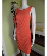 Calvin Klein Dress Draped Goddess Stretch Poly Jersey Dress Orange Mango... - $29.69