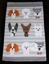 Serendipity BIG EYED Varied Dogs White &amp; Grey Striped Velour HAND Towel NWT - £11.88 GBP