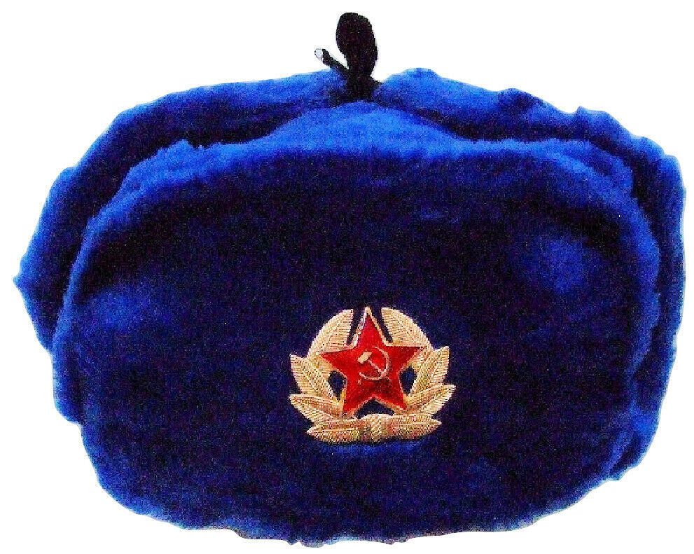 Primary image for Authentique Russe Ouchanka Bleu Militaire Chapeau Avec / Soviet Rouge Armée