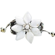 Handmade Genuine Stone White Flower Pull Bracelet - £14.03 GBP