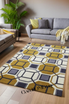 Geometric design Rug Handmade wool pile are rugs color Beig Gold Modern Rug 8x10 - $1,689.69