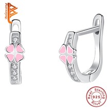 Hoop Earring  925 Sterling Silver Cute flower Pink Enamel Clear CZ Earrngs For G - £11.87 GBP