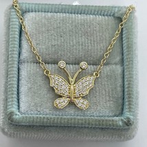 1.20Ct Natural Moissanite Tester Pass Butterfly Pendant 14K Yellow Gold Plated - £29.57 GBP