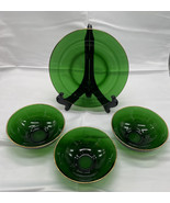 Vintage Lot Of  Emerald Green Glass 5.5” Bowls (3) , 8” Plate (1) W/ Gol... - £13.96 GBP