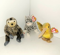 Ty Beanie Babies, Silver the Cat, Slow Poke the Sloth, Beaks the Kiwi, with Tags - £15.55 GBP