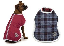 Burgundy Dog Blanket Coats Waterproof Warm Plaid Fleece Lining Reflective Jacket - £22.59 GBP+