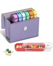 Weekly Pill Box 4 Times A Day with PU Leather Case, 7 Day Tablet Organis... - £11.38 GBP