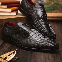 Cancun Genuine Hornback Caiman Crocodile Dress Derby's Shoes Black image 6
