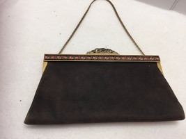 Vintage Black Suede Petit Point Handbag Evening Bag Small Purse 22509 Pe... - $68.60