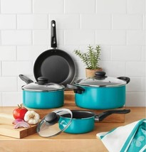7 Piece Non-Stick Cookware Set Aluminum Teal pot set cooking pots set - £42.58 GBP
