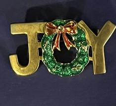 Vintage Gold Tone “JOY” Brooch Pin  Enameled “O” as Wreath - £3.99 GBP