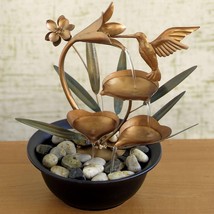 Beautiful Tabletop Serenity Water Fountain Copper Colored Hummingbird Lily Zen - £41.58 GBP