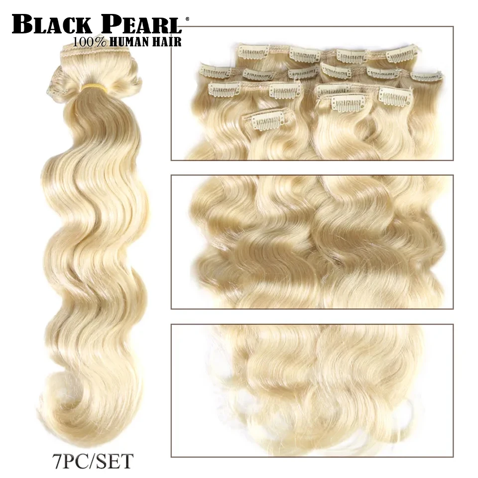 Black Pearl Clip In Human Hair Extensions Body Wave Machine Made Remy Ha... - $83.16