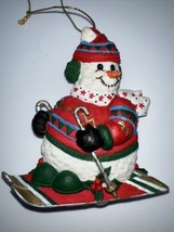 Skiing  Snowman w/ Earmuffs Ornament Cute - £4.71 GBP