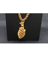 Vtg Gold Tone Chain Link Flapper Opera Necklace Coral Tone Beaded Fish P... - $34.99 CAD