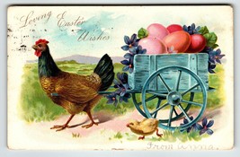 Easter Postcard Tuck Rooster Hauls Egg Cart Fantasy Baby Chick Embossed 1908 - £9.20 GBP
