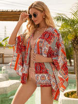 Short Beach Cover Up Sunscreen Sunshade Kimono Cardigan Top - $18.16