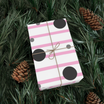 Black and Gray Dots with Pink and White Stripes, Gift Wrap, Wrapping Paper - £11.87 GBP