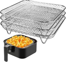 3Pc 8&quot; Air Fryer Basket For Oven Stainless Steel Grill Basket Non-Stick ... - £32.40 GBP