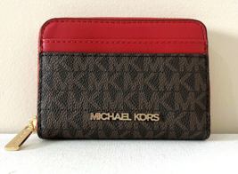 New Michael Kors Jet Set Travel Medium Card Case Wallet Brown / Flame - £40.86 GBP