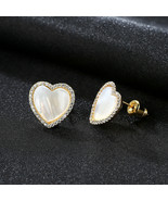 925 Silver Halo Created Diamond Heart Shell Stud Earrings Bridal Wedding... - £48.70 GBP