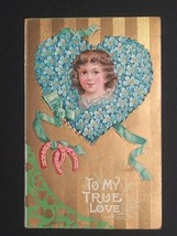 Girl in Flower Wreath Valentines Day Gold Embossed Postcard DB c1909 Germany - £7.07 GBP