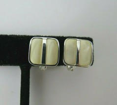 Monet Comfort Clip On Earrings Silver Plated MOP Inlaid Stone Cute! - £12.74 GBP