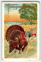 Thanksgiving Greetings Postcard 1913 Embossed Haystacks Farm Turkeys Gol... - £7.24 GBP