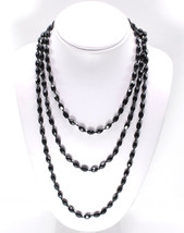 Black Aurora Borealis Faceted Oval Glass Beads 62&quot; Necklace - $45.00