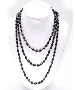 Black Aurora Borealis Faceted Oval Glass Beads 62&quot; Necklace - £35.18 GBP