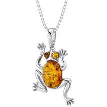 Sterling Silver Baltic Amber Frog Pendant Necklace - £67.23 GBP