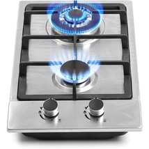 12" Gas Cooktops, 2 Burner Drop-In Propane/Natural Gas Cooker, 12 Inch Stainless - £135.88 GBP