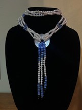 Vintage Pearl and Blue Catseye Layered Statement Necklace - £98.09 GBP