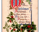 Luminosi Testo Natale Blessings Agrifoglio Unp DB Cartolina R10 - $3.03