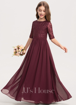 Cabernet A-line Scoop Floor-Length Chiffon Lace Junior Bridesmaid Dress - £101.47 GBP