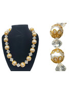 Faux Pearl Necklace Chunky Costume Gold Crystal Tone Italian Art Glass S... - $39.62