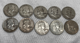 10 Coin Lot Halves Franklin Half Dollar 1952D  1953D  1954D  1957D  1958D 1959D - £110.23 GBP