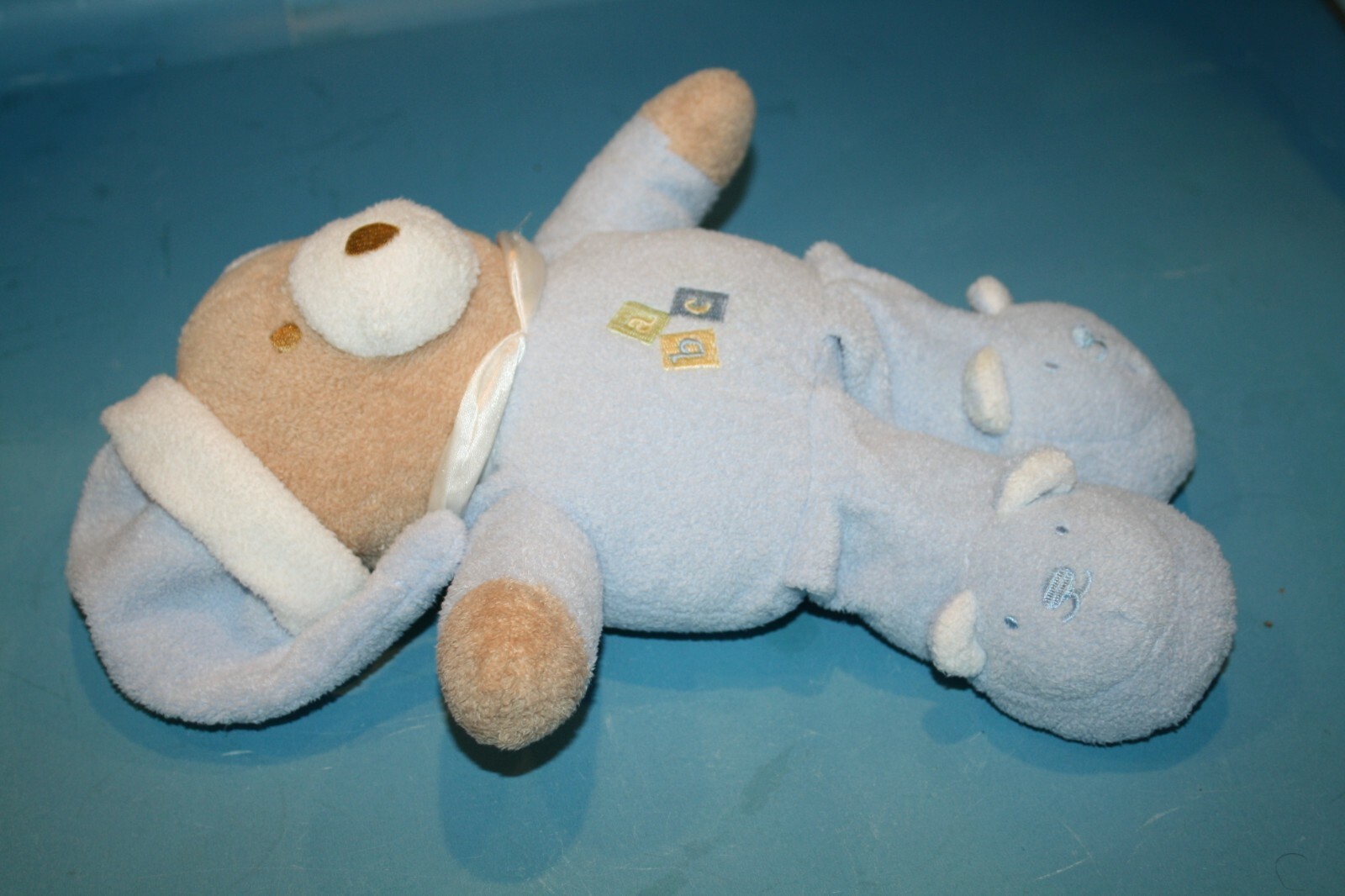 Baby Essentials Teddy Bear Rattle ABC 12" Blue Plush Stuffed Slippers Soft Toy Item image 5