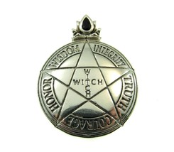 Solid 925 Sterling Silver Witch&#39;s Pentacle Pendant with Black Spinel Gemstone - £65.06 GBP