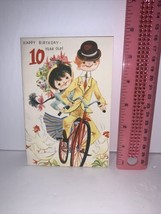Vintage Happy Birthday 10 Year Old Greeting Card Boy Girl Bicycle  - $4.94
