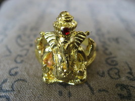 So Rare! Holy Blessed Gold God Ganesha Ring Lucky Successful Power Buddha Amulet - £11.94 GBP