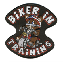 4&quot; Biker In Training Bear On A Motorcycle Embroidered Patch - £23.11 GBP