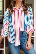 Contrast Stripes Collared Neck Button Up Shirt - £29.12 GBP