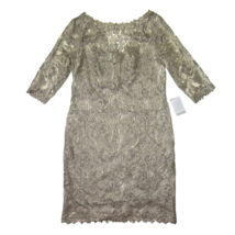 Nwt Tadashi Shoji Corded Embroidery Tulle Sheath In Smoke Pearl Dress 14Q - £102.72 GBP