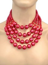 Multi-strand Layered Chunky Classic Elegant Heavy Red Faux Pearl Necklace - £21.05 GBP