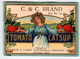 C&amp;C Brand Tomato Catsup Lovely Lady Label 1910s Original Vintage Ketchup... - £10.28 GBP