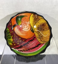 Fruit Pottery Bowl Hand Painted Mexico Bright Colors Watermelon Strawberry - $9.49