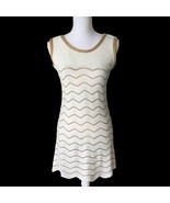 Vintage Mod Gogo 1960s Knit Crochet Sleeveless Dress Small White Gold To... - $88.77