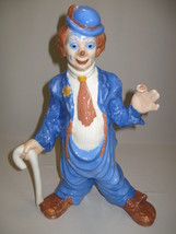 Figurine Clown Holding Cane and Cigarette Blues White Browns 15 1/4&quot; Tall  - $15.95